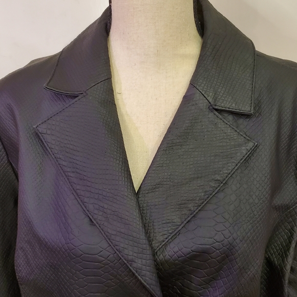 Pamela McCoy Textured Black Genuine Leather Blazer, Size Large - Picture 7 of 16